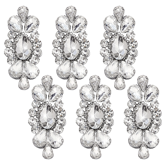 6Pcs Glass Rhinestone, Hotfix Rhinestone, Flower, Platinum