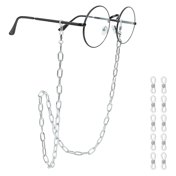 Chaînes de lunettes, tour de cou pour lunettes, avec chaînes trombones en aluminium, 304 fermoirs à pince de homard en acier inoxydable et extrémités en caoutchouc