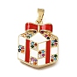 Brass Micro Pave Colorful Cubic Zirconia Pendants, with Red Enamel, Gift Box Charms, Rack Plating, Long-Lasting Plated, Cadmium Free & Lead Free