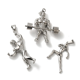 Hip Hop Fitness 316L Surgical Stainless Steel Pendants, Weightlifting Muscular Men/Runner Charm