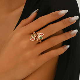 Кольца для женщин с микропаве из латуни и кубическими цирконами, лошадиный глаз 