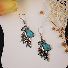 Creative design luxury turquoise earrings - vintage floral ear drops, exquisite craftsmanship.
