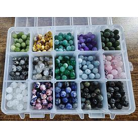 15 Style Natural & Synthetic Mixed Gemstone Beads, Round