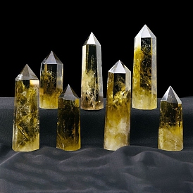 Tower Natural Citrine Display Decorations, Healing Stone Wands, for Reiki Chakra Meditation Therapy Decos, Hexagon Prism