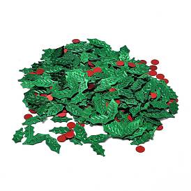 Plastic Table Scatter Confetti, for Christmas Party Decorations, Leaf & Red Flat Round