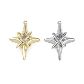 Brass Micro Pave Clear Cubic Zirconia Pendants, Star Charms