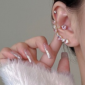 Asymmetric Heart-shaped Earrings with Diamond Inlay - Unique Design, Elegant, Trendy.