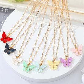 Minimalist Acrylic Resin Butterfly Necklace with Animal Pendant for Women's Collarbone Chain Jewelry