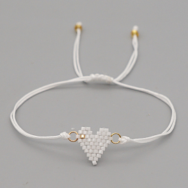 Glass Seed Braided Bead Bracelet, Heart Friendship Bracelet for Women