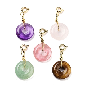 Natural & Synthetic Gemstone Donut Pendant Decorations, Brass Clasp Charms Ornaments