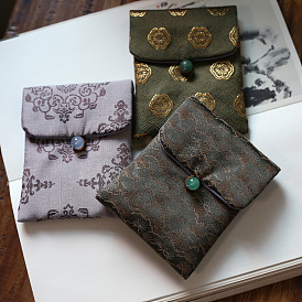 Chinese Style Satin Jewelry Packing Pouches, Gift Bags, Rectangle