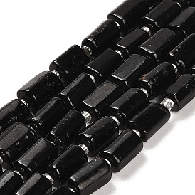 Natural Black Tourmaline Beads Strands, with Seed Beads, Faceted Column