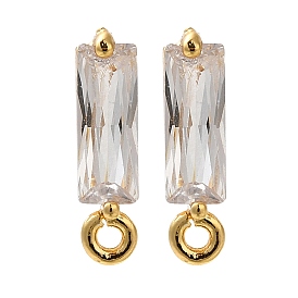 Brass Clear Cubic Zirconia Stud Earrings Finding for Women, with Loop, Rectangle