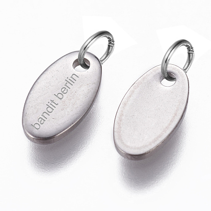Ion Plating(IP) 304 Stainless Steel Charms, Stamping Blank Tag, with Jump Ring, Oval with Word Bandit Berlin