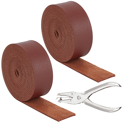 2rouleau de ruban en cuir PU, pour ceinture, avec perforatrice manuelle