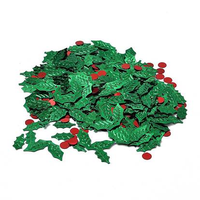 Plastic Table Scatter Confetti, for Christmas Party Decorations, Leaf & Red Flat Round