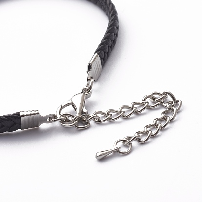 Imitation Leather Cord Bracelets, with Alloy Lobster Claw Clasps, Platinum