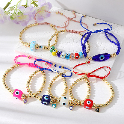 Bohemian Ethnic Style Bracelet with Colorful Evil Eye Pendant and Copper Plated Gold Chain Jewelry