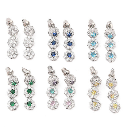 Серьги-гвоздики из латуни с микропаве из кубического циркония, долговечный, цветок