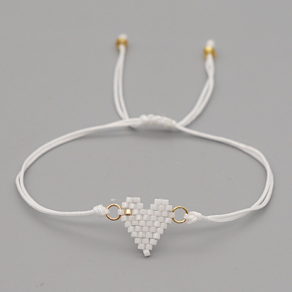 Glass Seed Braided Bead Bracelet, Heart Friendship Bracelet for Women