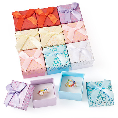 12 шт. 6 коробки для хранения подарков с бантом из картона и бумаги, с белой губкой внутри, квадратный