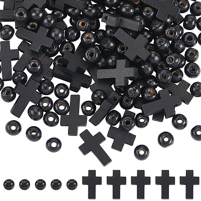 DIY Jewelry Making Findings Kits, Including Wood Pendants & Beads, Cross & Round