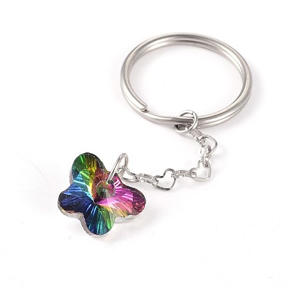 Stainless Steel Keychain, with Butterfly Glass Pendant, 72mm