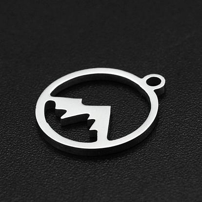 201 Stainless Steel Charms, Laser Cut, Hollow, Flat Round with Mountain