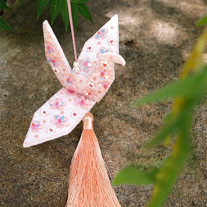 DIY Paper Cranes Knitting Pendant Decoration Kits for Beginners, including Crochet Needle, Yarn Needle, Support Wire, Stitch Marker