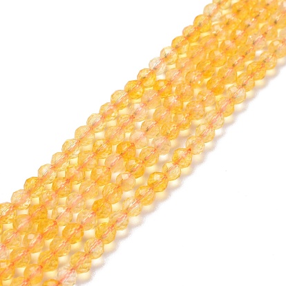 Natural Yellow Quartz Beads Strands, Faceted, Round