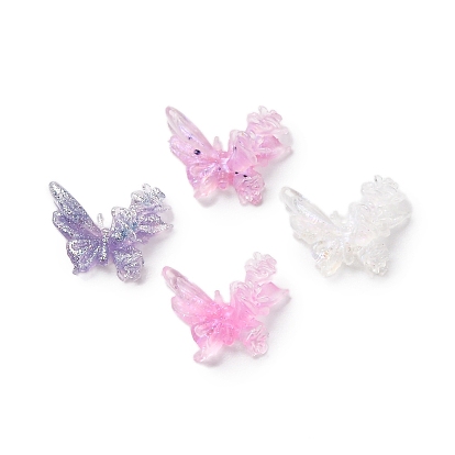 Бабочка с цветком прозрачные смоляные кабошоны, с блеском порошок