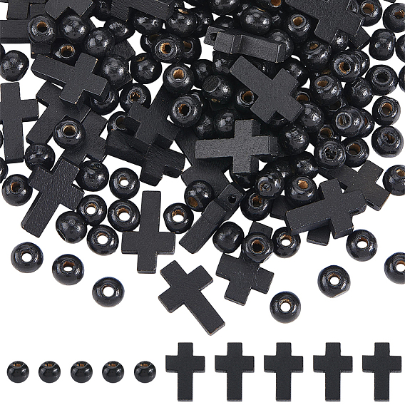 DIY Jewelry Making Findings Kits, Including Wood Pendants & Beads, Cross & Round