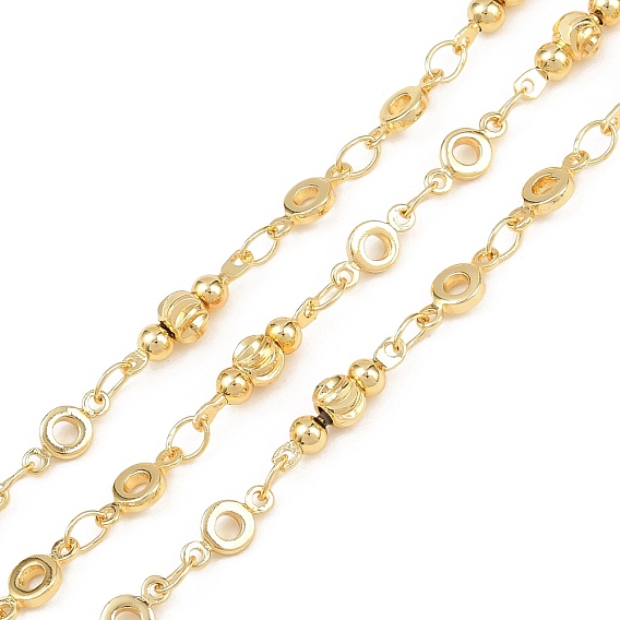 Латунные звенья цепи, пайки, с катушкой, с гофрированными круглыми бусинами