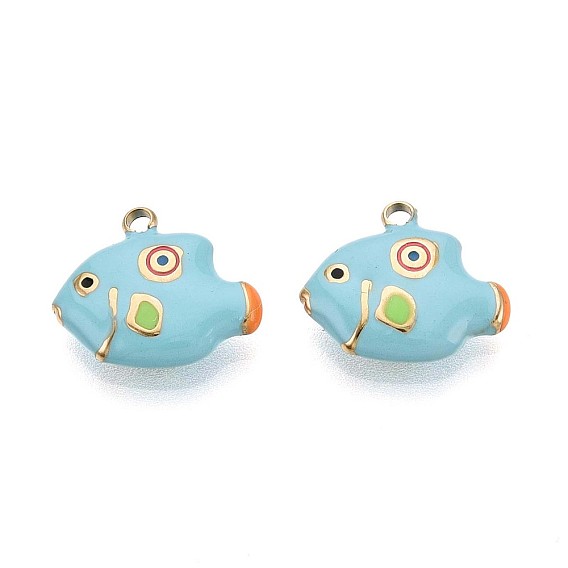 304 прелести нержавеющей стали, с эмалью, очарование рыбы, реальный 14 k позолоченный