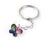 Stainless Steel Keychain, with Butterfly Glass Pendant, 72mm