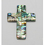 Abalone Shell/Paua Shell Pendants, Single Side, Mosaic Pattern, Cross, 35.5x47.5x3mm Hole: 1mm