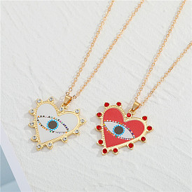 Bohemian Heart-shaped Evil Eye Necklace with Rhinestones, Fashionable and Versatile Collarbone Chain