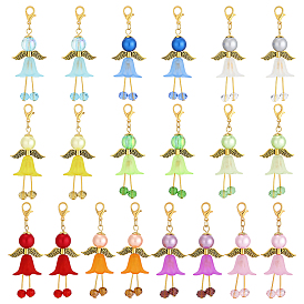 20 piezas 10 colores acrílico y plástico ABS imitación perla y vidrio y decoración colgante de aleación, ángel, con broches de langosta de la aleación de la garra