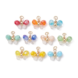 10Pcs 10 Colors Glass Beaded Pendants, with Alloy Jump Rings, Butterfly Charms