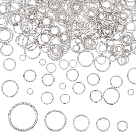 500Pcs 5 Style Iron Soldered Closed Jump Rings, Twisted Round, Diamond Cut Textured