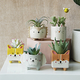 Succulent flower pot cute ceramic pot hedgehog bunny puppy small animal flower pot creative mini gardening bedroom pot
