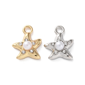 Rack Plating Alloy Pendant, with Rhinestoneand ABS Imitation Pearl, Star Charms