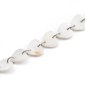 Cadenas de eslabones de corazón de concha de agua dulce hecha a mano, con 304 anillos de salto abiertos de acero inoxidable, para la fabricación de la joyería, sin soldar