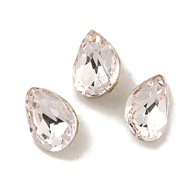 Glass Rhinestone Cabochons, Flat Back & Back Plated, Faceted, Teardrop