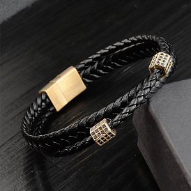 Braided Imitation Leather 2-Strand Bracelets with 316L Stainless Steel Magnetic Clasps for Men
