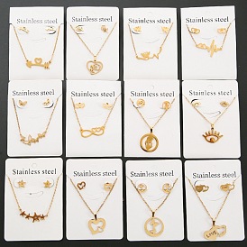 Stainless Steel Pendant Necklaces & Stud Earrings Sets, Golden