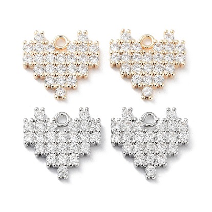 Brass Micro Pave Clear Cubic Zirconia Charms, Heart Charms