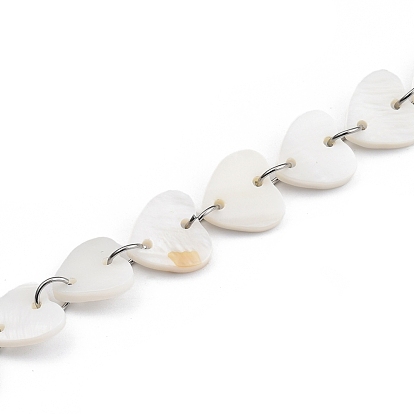 Cadenas de eslabones de corazón de concha de agua dulce hecha a mano, con 304 anillos de salto abiertos de acero inoxidable, para la fabricación de la joyería, sin soldar