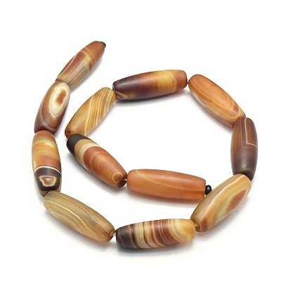 Natural Striped Agate/Banded Agate Beads Strands, Dyed & Heated, Frosted, Rice