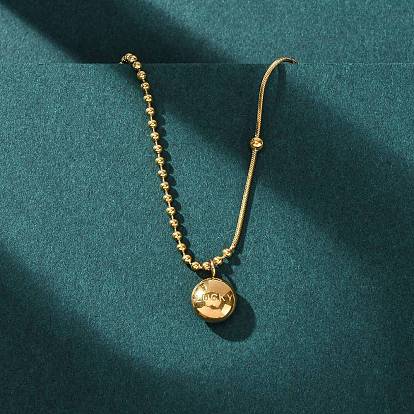 304 плоские круглые ожерелья из нержавеющей стали с подвеской в виде слова «счастливый» с шариками для женщин, ионное покрытие (ip)